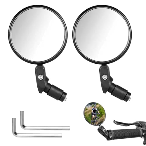 HD Bar End Bike Mirrors – 360° Adjustable Wide Angle Convex Rearview Bicycle Mirrors, Anti-Scratch and Impact-Resistant, for Road, Mountain, and E-Bikes (2-Pack)
