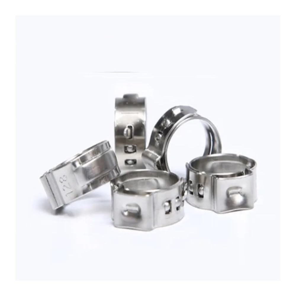 100 Uds. Abrazaderas de manguera de 5,3mm a 30mm abrazaderas de manguera de acero inoxidable 304 continuas de una sola oreja anillos de abrazadera de cincha for sellado(14.3-16.8mm 100pcs)