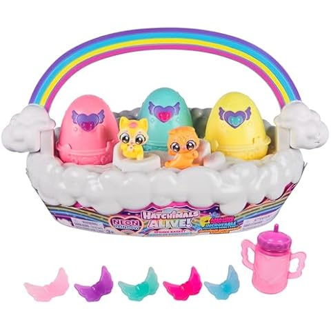 Hatchimals Alive, Neon Rainbow Spring Basket Toy (Styles May Vary), 3 Self-Hatching Easter Eggs, Fun Gift & Kids Toys for Girls & Boys Ages 3 and up Cover