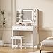 ELUREVIA White Vanity with Lighted Mirror, 8 Shelves, 2 Drawers, Charging Station, Hair Dryer Holder & Stool, LED Mirror with 3 Light Modes