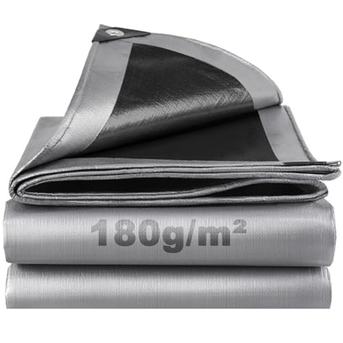 Lona Impermeable Exterior 2x3m, 180g/m² Lona de Protección Toldo Reforzado PE con Ojales, Duradera Resistente a Los Rayos UV Desgarros, Multiusos para Terrazas Muebles Jardín Piscina Coche Negro-Plata