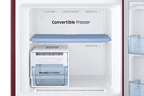 Image of Samsung 236L 2 Star Inverter Frost-Free Convertible 3 In 1 Curd Maestro Double Door Refrigerator Appliance (RT28C3C32RZ /HL,Midnight Blossom Red) Base Stand Drawer
