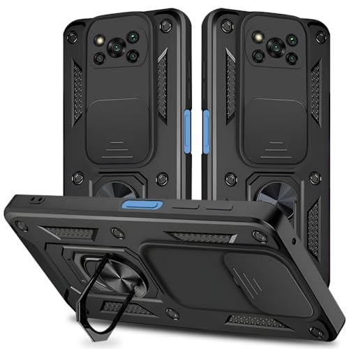 Image of Armor Bumper Back Cover Case for Poco X3 Rotating Camera Cover, Ring Holder & Kickstand | Heavy Duty & 360 Degree Protection Poco X3 Back Cover (Black)