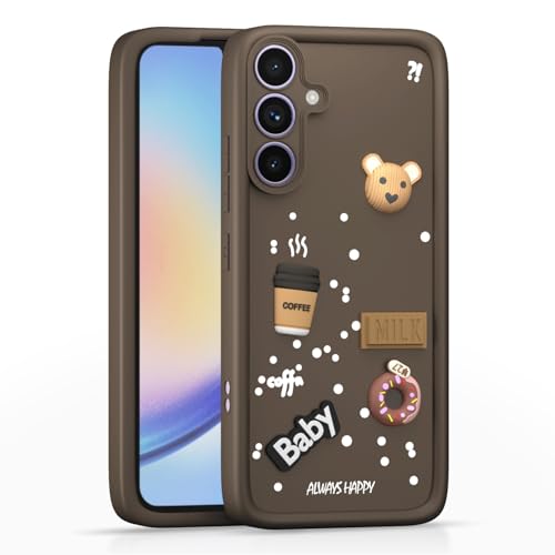 Image of Amazon Basics Back Cover for Samsung Galaxy A34 5G | Cute Fun Cartoon 3D Bear Silicone Full Body Protection Bumper case (Brown)