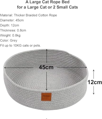 Haotree Cat Bed Basket Round Cotton Rope Woven Warm, Calming Pet Kitten Bed Cute Fun Scratch Resistant for Indoor Cats Durable Portable Washable ,Grey - Image 3
