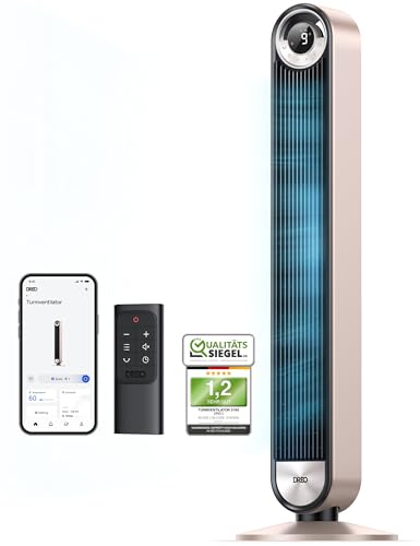 Dreo 25dB Smart Leiser Turmventilator mit Kühlung, 106cm WiFi Alexa Tower Fan, 90° oszillierender Ventilator, Fernbedienung 9-Geschwindigkeit 4 Modi 12 Std Timer Sprachsteuerung, Sternenlicht