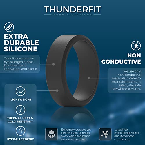 ThunderFit Silicone Rings for Men, Flat Top Angled Edge Two Layers Rubber Engagement Bands 9.8mm Wide 2mm Thick - 1/4/8 Variety Multipack2