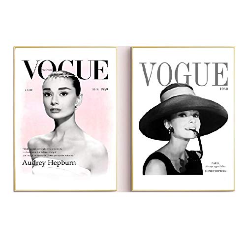 HNZK Moda Pared Arte Impresiones HD Cuadros Vogue Audrey Hepburn Moderno Lienzo Pinturas Moderno Estilo Poster para Salon HabitacióN Hogar Decoracion 40x60cmx2 / Sin Marco
