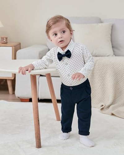 Image of YALLET Baby Boy Clothes Suit 0-24 Months Infant Gentleman Outfits Formal Dress Shirt+Bowtie+Vest+Pants Set Baby Wedding Suits