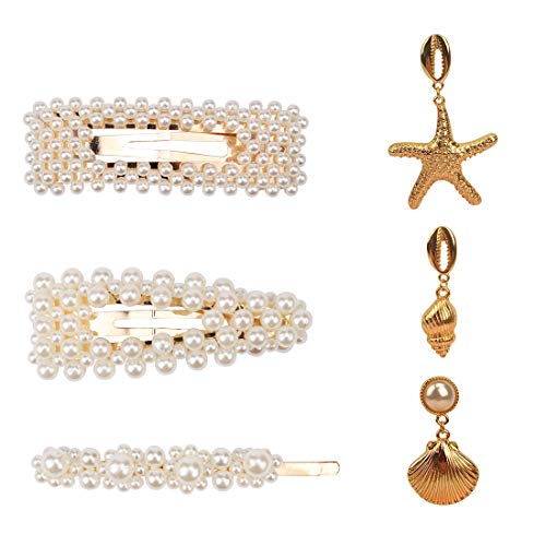 TOBATOBA 3pcs Pearl Hair Clip with 3 Pair Ocean Series Earrings Set,Pearl Hair Barrettes Hair Pins Hair Accessories Fashion Drop Earrings for Women