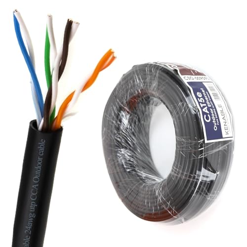 kenable External CAT5e Outdoor Ethernet Cable Reel UTP CCA PE Sheath UV Resistant Waterproof Network Cable 50m Black