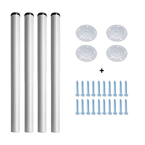 28-inch Adjustable Metal Table Legs, Suitable for Office Desks, Dining Tables & Chairs, Furniture, or 4-Piece Sets (28in, White)