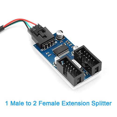 Image of Rocketek Motherboard USB 2.0 9-Pin Header to 2-Port Hub Splitter - 30CM Cable USB 9-Pin Internal Cable Adapter