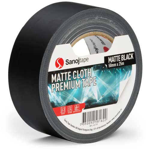 Sanojtape Cinta Gaffer Profesional de Color Negro Mate 50mm x 25m Cinta Gaffer y Americana Para el Sector del Sonido y la...