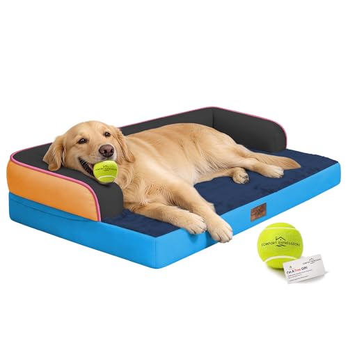 Image of Comfort Expression Washable Orthopedic Dog Bed for Extra Large Sized Dogs | Waterproof Memory Foam Pet Bed 42x30 Inch with Removable Cover with Non-Slip & Bolster