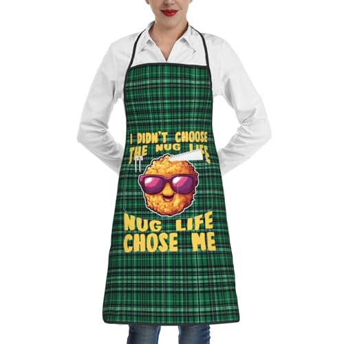 nopicsn I Didn't Choose The Nug Life Chicken Nugget Apron for cooking with Pockets Women Men Kitchen Chef Funny Aprons