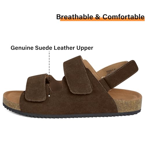 Mens Womens Cork Footbed Sandals Suede Leather Flat Sandals Arch Support Orthotic Summer Slip on Open Toe Outdoor Slide Shoes with Adjustable Double Strap & Back Strap2
