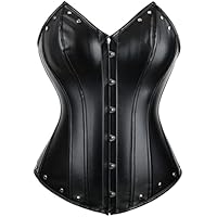 Grebrafan Corset Cuero Mujer Corsés y Bustiers Steampunk (EUR(46-48) 5XL, Negro)