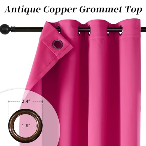 Image of HUTO Blackout Bedroom Window Curtains Drapes - Antique Copper Thermal Insulated Privacy Protect Curtains Drpaeries for Living Room, 2 Panels, 52 x 120 Inch, Hot Pink
