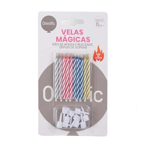 AMZSystems - Pack 10 Velas Mágicas de Cumpleaños que No se Apagan Decoración Fiesta Infantil y Adultos Sorpresa Divertida Tarta Aniversario Globos Fiestas ads