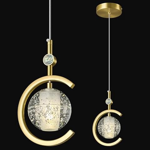 BNHHLZ Gold Pendant Lights Kitchen Island with Bubble Crystal Glass Globe Pendant Light Fixtures Modern Farmhouse Pendant Lighting for Sink Bedroom Dining Room (1-Pack) Cover