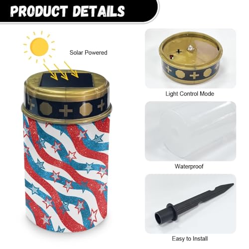 Image of Poceacles 4th of July Decor Stars and Stripes Outdoor Solar Lights Solar Grave Candle Outdoor 250th Independence Day Cemetery LED Candles for Cemetery Lawn Porch Outside Decoration, 6 Piece