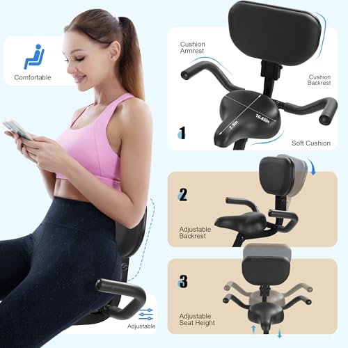 Image of BARWING Exercise Bike Stationary Bikes for Home，3 in 1 Folding Exercise Bikes for Seniors, Indoor Cycling Workout Bike 16-Level Adjustable Resistance,330LB Capacity,Comfortable Seat Backrest Black