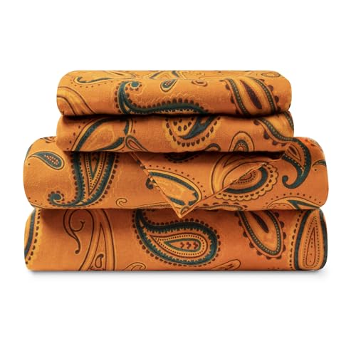 Superior Juego de sábanas de Franela de algodón Cepillado con Estampado de Cachemira, Ropa de Cama cálida, sábanas Florales Bohemias, decoración de Dormitorio, 1 sábana encimera, 1 sábana Bajera
