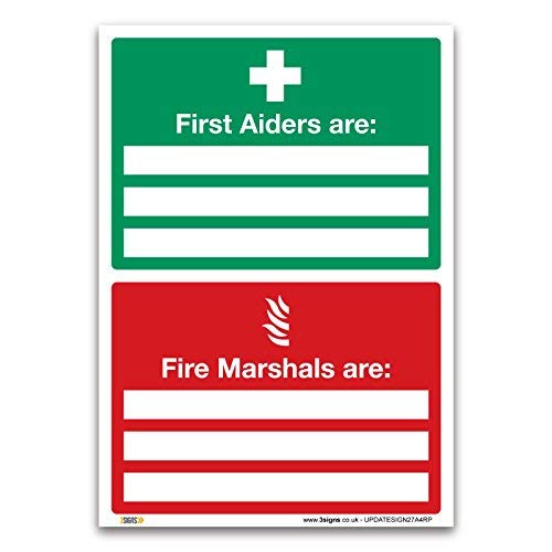First Aiders & Fire Marshals Sign - A4 297 x 210 mm, Rigid Plastic 1mm - ISO 7010 Standards, Workplace Safety Signage for Emergency Compliance and Visibility
