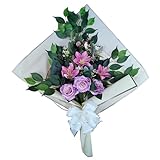 Bouquet de fleurs artificielles pour cimetière composé de roses et de lys mauves