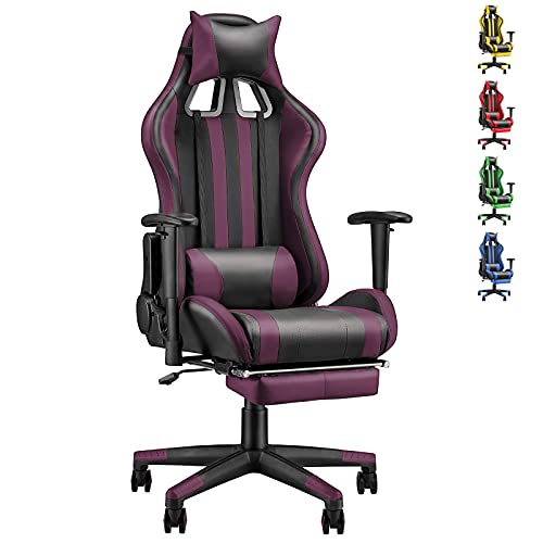 Soontrans-Silla-Gamer-Ergonomica-Silla-Gaming-con-Reposapies-Reposacabeza-y-Cojin-Lumbar-Reposabrazos-Ajustable-Mecanismo-de-Inclinacion-Carga-maxima-de-150-kg-Purpura