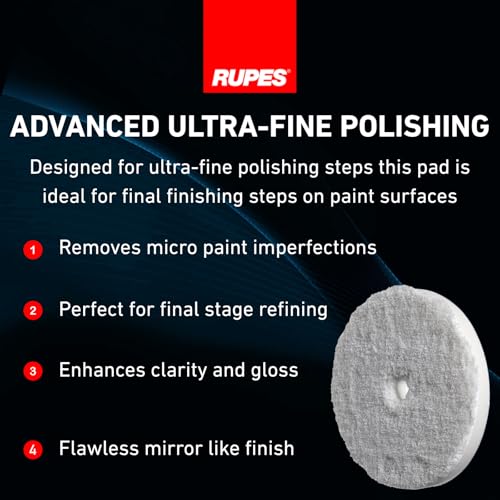 Image of RUPES 9.MF130S Pack of 24 White D-A Ultra-Fine Microfiber Polishing Pads 130mm | Compatible with 5 inch Backing Plate | Enhances Final Finish & Gloss | Removes Moderate Defects