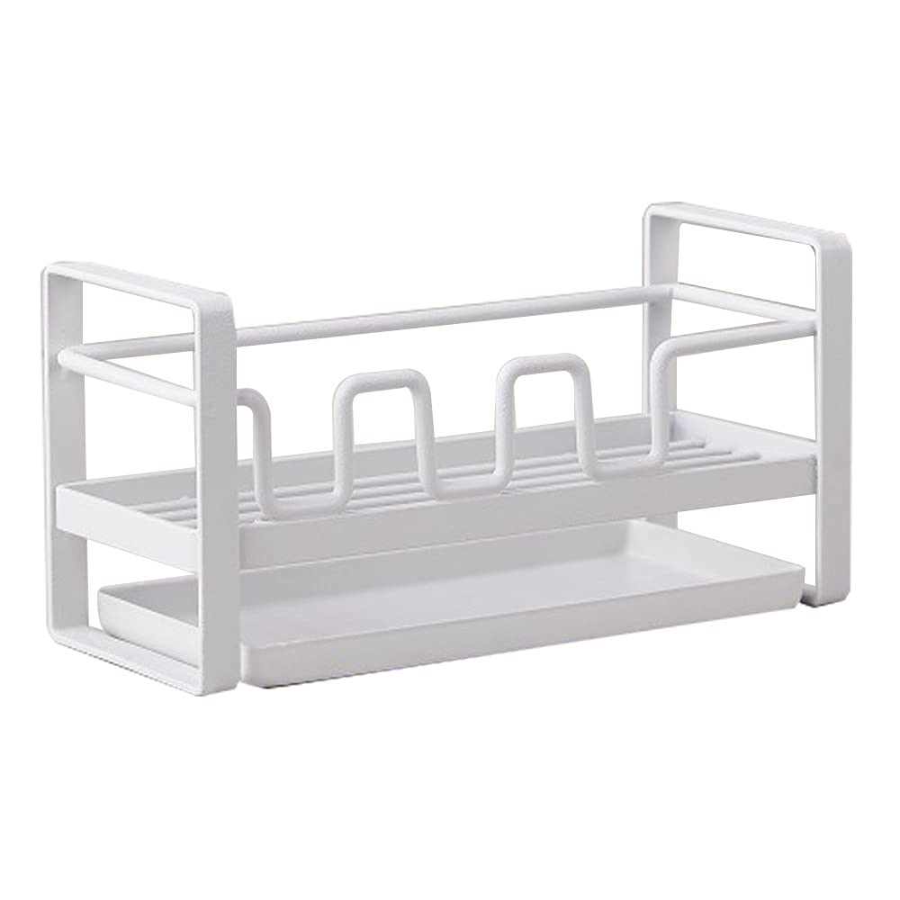 Kitchen Multifunctional Sponge Drain Rack Storage Sink Countertop Soap Cleaning Ball Wipe Arrangement Brush Holder with Tray (White)