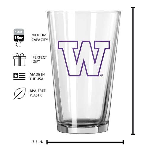 Image of Logo Brands NCAA 16 oz Pint Glass - Durable Glass With Bold Team Color- Chip-Resistant Rim Drinkware For Fans, Tailgates, Home Bars & Everyday Use