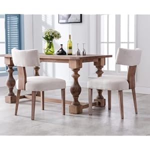 EALSON Mid Century Modern Dining Chairs Set of 2 Linen Upholstered Kitchen Chairs with Wood Legs and Curved Back Farmhouse Dining Room Chairs Accent Side Chairs for Living Dining Room, Beige EALSON Mid Century Modern Dining Chairs Set of 2 Linen Upholstered Kitchen Chairs with Wood Legs and Curved Back Farmhouse Dining Room Chairs Accent Side Chairs for Living Dining Room Beige