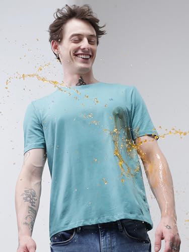 Image of TURMS Men's Casual Solid Round Neck T-Shirt, Odor Control, Stretchable & Breathable, Cotton Rich Fabric, Half Sleeve