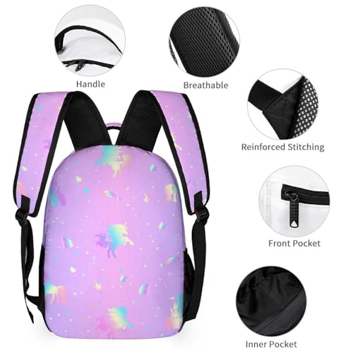 Custom Pink Unicorn Galaxy Kids Backpack for Girls Boys Personalized Add Your Name 4Pcs School Bag with Lunch Bag Pencil Bag Water Bottle Customization Backpack Set3