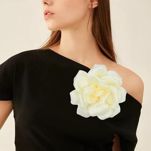 Image of Flower Brooch Pins for Women 5.5in Lapel Pins Large Rose Floral Brooches Dainty Satin Fabric Brooches Rose Flower Hair Clips Wedding Party Dance Clothes Accessories Jewelry
