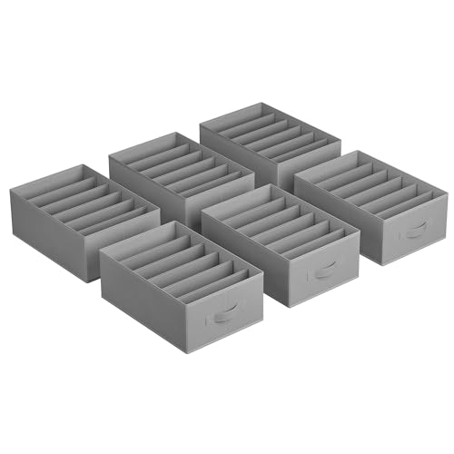 Image of SONGMICS Set of 6 Large Size Wardrobe Clothes Organizers, Dove Gray | 6-Compartment Foldable Drawer Organizers with Handles, 16.5 x 11.8 x 6.7 Inches, for Pants, Sweaters, Jeans URUS009G03