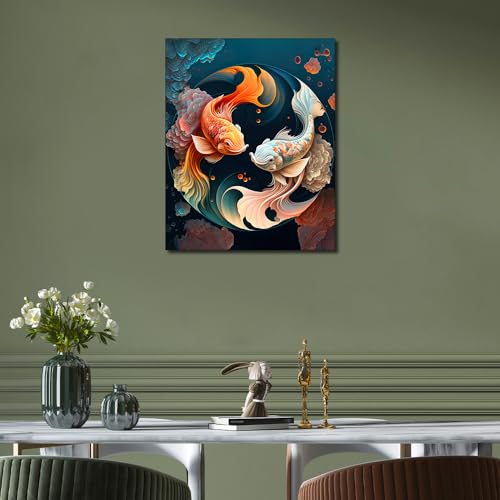 Paint by Numbers Kits for Adults and Kids: Beginner Yin-Yang, Koi Fish, Arts Crafts Gift, 16x20