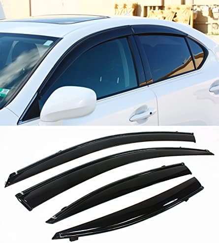 Slim VIP Style Clip On Smoke Tinted Window Visor with Black Trim Compatible for 2006-2013 Lexus IS250 IS350 is-F