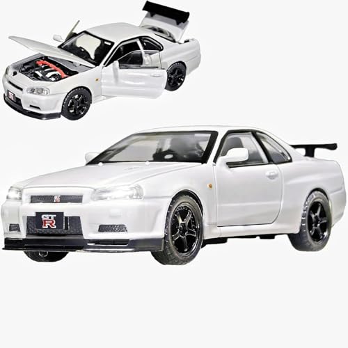 Image of PLUSPOINT Diecast Metal Skyline GTR-R34 P.Walker Edition Sports 1:24 Scale Simulation Model Alloy Metal Pull Back Toy car for Kids with Openable Doors & Light, Music Toy Vehicle for Kids, Adults