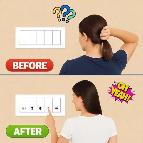 Image of GLUN Electric Board Switch Stickers, 38 Icons 600 Stickers Set Monochrome Colors, for All Types of Appliances or Machinery, Fan, Light, Fridge, AC, Switch Stickers