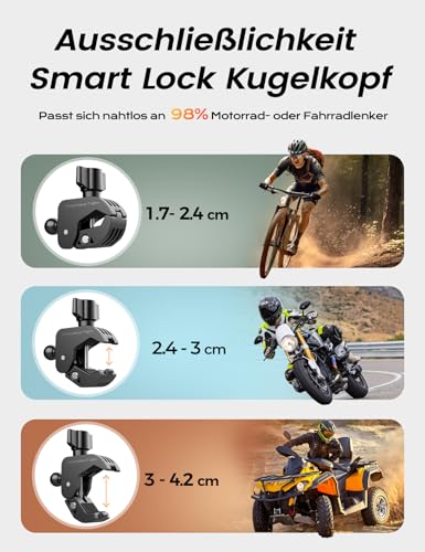 kzomKzoo Universal Motorrad Handyhalter【Doppelt Vibrationsgedämpft】 Handyhalterung Fahrrad, 360° Drehbar Lenker für iPhone 17 16 15 Pro/Samsung S24 Ultra (4,7-7,2'' Smartphone)