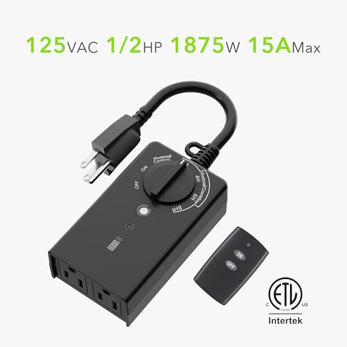 image for BN-LINK Outdoor Light Timer Waterproof 15A, 24-Hour Plug in Light Sens