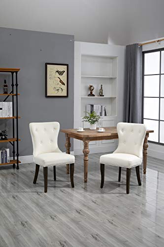 Lz Leisure Zone Dining Chairs Set Of 2, Upholstered Cream Accent Chair Button Tufted Armless Chair With Nailhead Trim And Back Ring Pull, With Upgraded Size: 19.7 X 19.7 X 36.4 Inches #TOP1