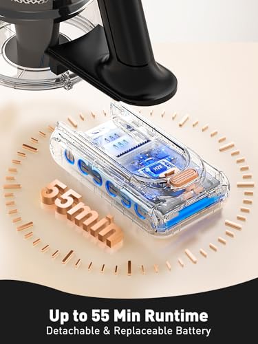 Cordless Vacuum Cleaner, 46KPa/500W Stick Vacuum with 55 Mins Runtime, Self-Standing Vacuum Cleaner for Home, LED Display, Anti-Tangle Brush, Rechargeable Vacuum for Pet Hair, Carpet & Hard Floors