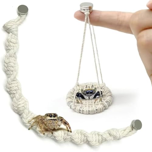 2 Pack Jumping Spider Rope Bridge Swings, Natural Cotton Rope Handmade Magnetic Mounting Jumping Spider Accessories for Medium Jumping Spider Enclosure