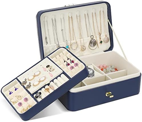 JIIKOOAI Jewellery Box Organizer PU Leather Organizer With Lock, 2 Tier Watch Organizer Jewelry Storage Case With Lid Removable Divider, For Ring Earrings Necklace Bracelets Watch Rings Accessories