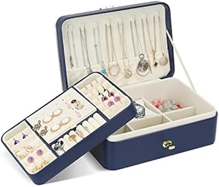 JIIKOOAI Jewellery Box Organizer PU Leather Organizer With Lock, 2 Tier Watch Organizer Jewelry Storage Case With Lid Removable Divider, For Ring Earrings Necklace Bracelets Watch Rings Accessories